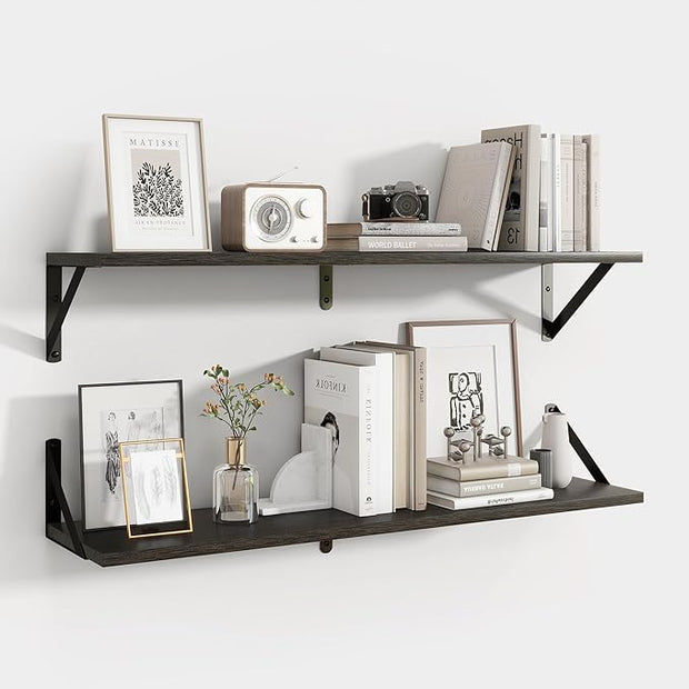 Axeman 32 Inch Floating Shelves | 8 Inch Deep Black Wood Wall Shelves Set of 2 | 31.5" W x 8" D Rustic Black Shelves for Bathroom Kitchen Living Room