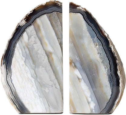 Nature's Decorations Agate Bookends - A Quality Natural Geode with Non-Skid Rubber Bumpers for Shelves, Office, Home Decor - Heavy Duty Cool Crystal Stone (3-4 LB)