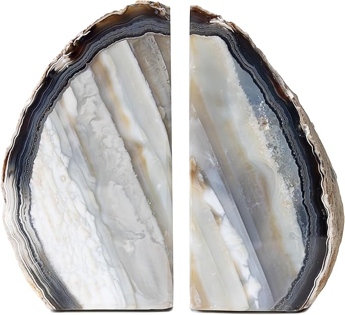 Nature's Decorations Agate Bookends - A Quality Natural Geode with Non-Skid Rubber Bumpers for Shelves, Office, Home Decor - Heavy Duty Cool Crystal Stone (4-6 LB)