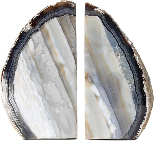 Nature's Decorations Agate Bookends - A Quality Natural Geode with Non-Skid Rubber Bumpers for Shelves, Office, Home Decor - Heavy Duty Cool Crystal Stone (4-6 LB)