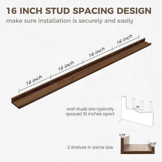 Axeman 72 Inch Floating Shelves | Picture Ledge Shelf Set of 2 | Walnut Wall Shelves with Lip | Walnut Picture Shelf for Wall with Ledge | Photo Ledges 72 Inch