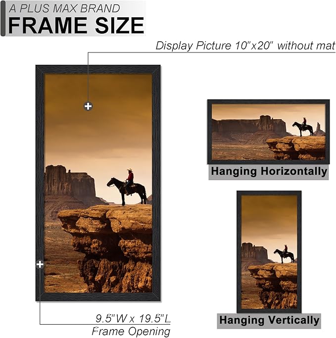 A PLUS MAX 10x20 Picture Frame, Black Engineered Wood Frame for 10 x 20 Inch Picture Poster Photo, Light Weight 10 by 20 Frame with Wood-grain for Wall - 1 Pack/Black/10 x20