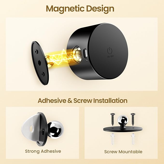 Wall Mounted Lamp LED Wall Lights with Rechargeable Battery Operated, 3 Color Temperatures & 3 Brightness Levels 360°Rotate Magnetic Ball, Cordless Sconces for Bedroom Reading Bedside Black-2 PACK
