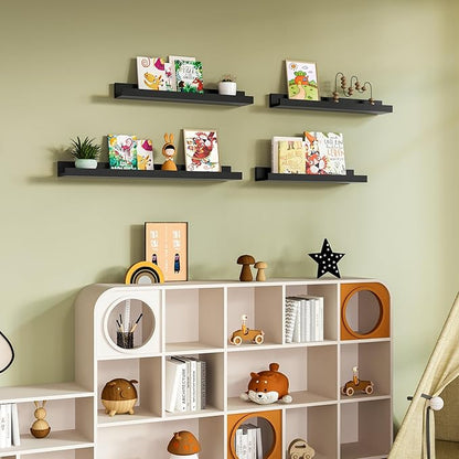 Heimlove 24 Inch Picture Ledge Shelf with Lip,Black Floating Shelves for Wall Set of 3,Wall Shelves in Varying Depths for Living Room,Bedroom,Nursery,Bookshelf