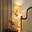 Plug-in Wall Sconce Swing Arm 1-Light Wall Mount Lamp with USB Charging Port Wall Sconce Lighting with Dimmable On Off Switch Gold Fabric Shade Brass Wall Lamp Light Fixture