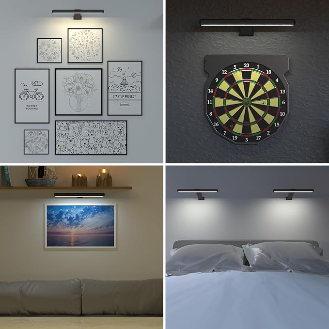 Starxing Picture Light with Remote, Wireless Battery Painting Light with 3 Lighting Colors, 4400mAh Rechargeable Art Light Display Lamp, Dimmable Timer Lamp for Artwork Gallery (Black)
