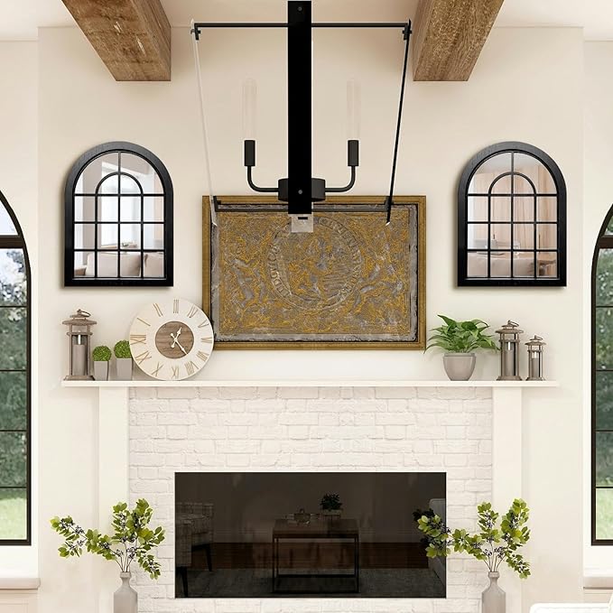 ZEXUIRU 2PCS Arched Window Wall Mirror,Rustic Farmhouse Accent Mirror, Wood Framed Entry Mirror for Living Room,Bathroom,Bedroom,Kitchen,15.7x11.8 Inches