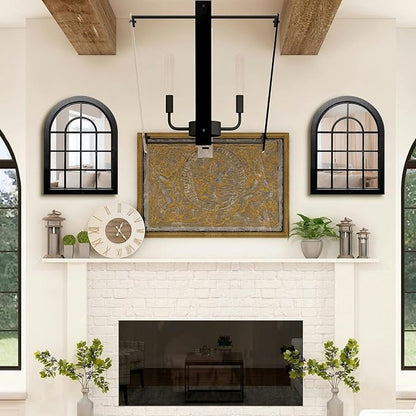 ZEXUIRU 2PCS Arched Window Wall Mirror,Rustic Farmhouse Accent Mirror, Wood Framed Entry Mirror for Living Room,Bathroom,Bedroom,Kitchen,15.7x11.8 Inches