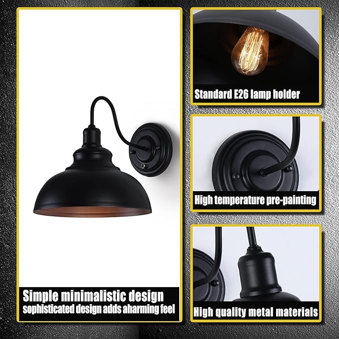 Lightess Black Wall Sconces with Dimmer ON/Off Switch, Dimmable Wall Mount Light Fixture Industrial Farmhouse Lighting for Kitchen Living Room, C91Y112