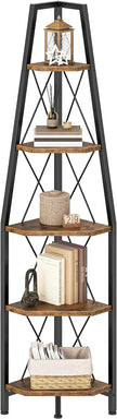 5-Tier Corner Shelf, Corner Bookshelf, Ladder Shelf, Floor Standing Storage Rack, Open Display Stand, Plant Stand, for Living Room, Bedroom, Study, Bathroom, Rustic Brown and Black TCJ22BF