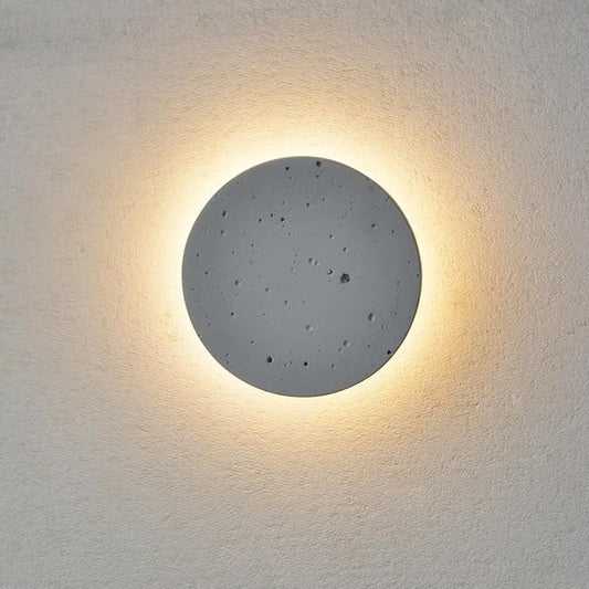 DUHU Led Wall Sconce Round,Grey Cement Wall Lamp Hardwired,Minimalist Wall Mount Light with Sleek Finish Design,Modern Indoor Sconces Lighting for Bedroom,Living Room,Hallway,12w 3000k,Warm White