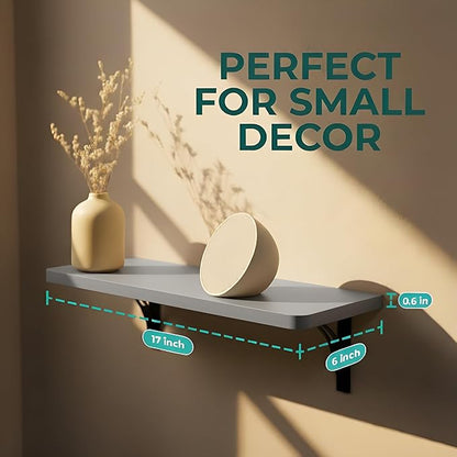 Reinforced Steel Bracket Grey Bathroom Shelves - Easy to Install, Template and Video Included - Gray Shelves for Wall, Grey Shelf