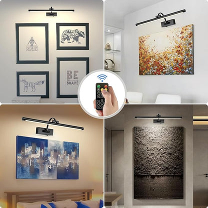 Picture Light Battery Operated with Remote, 3CCT Dimmable Picture Light for Paintings, Black Rechargeable 24 inch Battery Operated Wall Sconce for Art Lighting Gallery Portrait Artwork