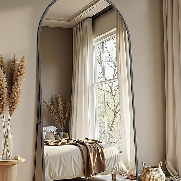 Full Length Mirror with Stand, 82"x44" Arched Full Body Mirror, Large Stand Up Mirrors, Aluminum Frame Floor Standing Mirrors, Freestanding Hanging Leaning Mounted for Bedroom Living Room Black
