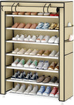 Laiensia 7-Tier Vertical Shoe Rack Organizer, Space Saving Shoe Storage Organizer, Non-Woven Cover Shoe Shelf Holds 28-35 Pairs for Bedroom, Hallway, Closet Entryway, Beige