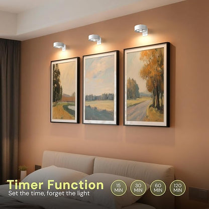L LOHAS LED White Picture Lights for Wall, 3 Pack Rechargeable LED Picture Light Battery Operated with Remote＆Timer, Dimmable Poster Light for Paintings, Portraits, Art Frames, 3 Color