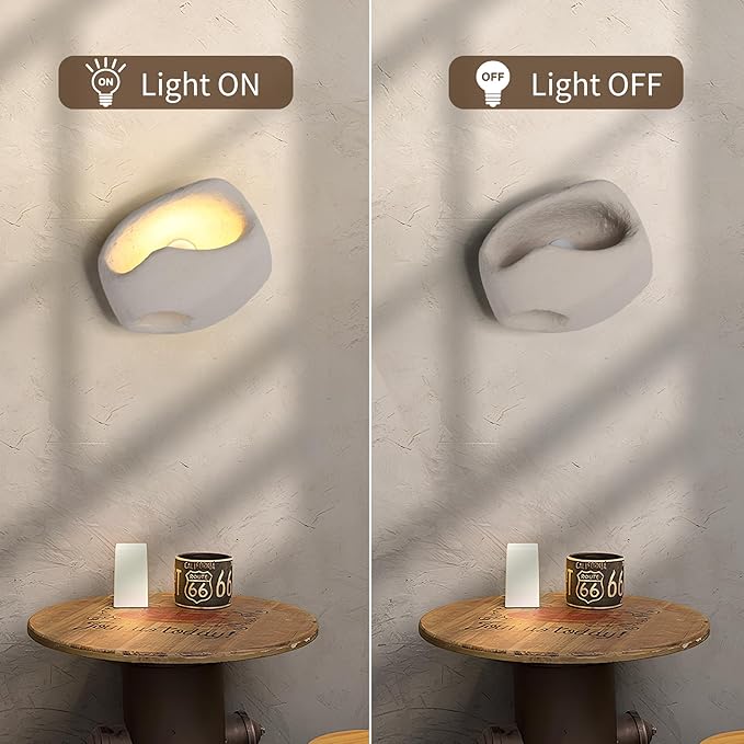 Modern Wall Sconce Plug in, Indoor Wall Light Fixture, 2 Holes Minimalist Industrial Cement Stone Style Wall Mounted Lamp for Living Room Bedroom Vanity Hallway Stairs, Bulb Included