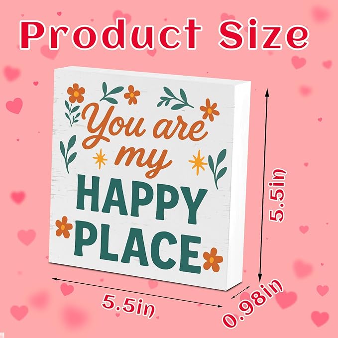 Valentines Desk Decor, Valentine's Day Home Office Table Sign for Wife Daughter from Dad Husband, Valentine Gifts Decorations for Porch Tiered Tray Shelf Party, You Are My Happy Place