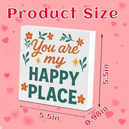 Valentines Desk Decor, Valentine's Day Home Office Table Sign for Wife Daughter from Dad Husband, Valentine Gifts Decorations for Porch Tiered Tray Shelf Party, You Are My Happy Place