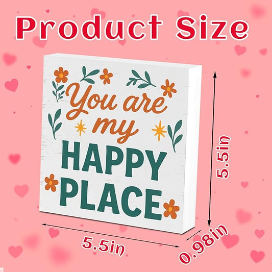 Valentines Desk Decor, Valentine's Day Home Office Table Sign for Wife Daughter from Dad Husband, Valentine Gifts Decorations for Porch Tiered Tray Shelf Party, You Are My Happy Place