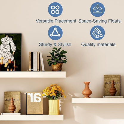 Floating Shelves for Wall, Bathroom Shelves Over Toilet, Wall Shelves & Book Shelf for Room, Hanging Shelf, Modern Wooden Wall-Mounted Small Floating Shelves, 12x7x1.5 in (White, Set of 3)