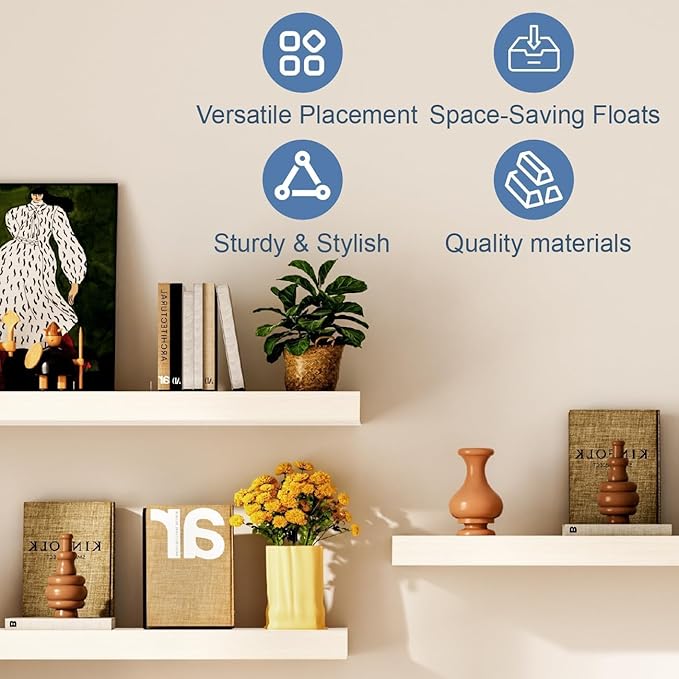 Floating Shelves for Wall, Bathroom Shelves Over Toilet, Wall Shelves & Book Shelf for Room, Hanging Shelf, Modern Wooden Wall-Mounted Small Floating Shelves, 12x7x1.5 in (White, Set of 3)