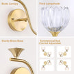 Battery Operated Wall Sconce, 2-Lights Vinatge Brass Wall Lighting with Clear Tluip Shade Rechargeable Bulb with Remote for Living Room, Bedroom，Symmetrical 2 Pack