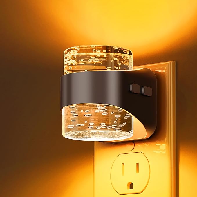 L LOHAS LED Night Light, Bubble Night Lights Plug into Wall, Acrylic Night Lights with Dusk-to-Dawn Sensor,Dimmable Amber Pulg in Nightlights for Rooms Bathroom Hallway