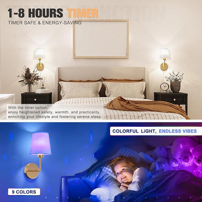 VOLISUN Battery Operated Wall Sconce Set of Two,Gold Wireless Sconces Set of 2 Rechargeable,Battery Operated Wall Lights for Bedroom Living Room Hallway(9 Colors)