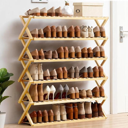 6-Tier Bamboo Shoe Rack Organizer - Freestanding for Entryway, Hallway, Wardrobe - Holds 24 Pairs of Shoes