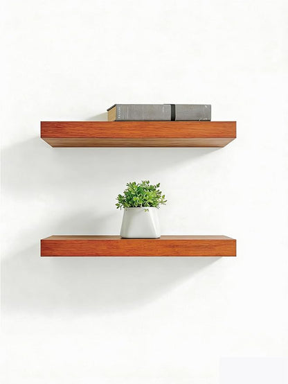 Solid Wood Floating Shelves,11.8in Finished Real Wood Wall Shelves with Heavy-Duty Hidden Bracket, Easy Installation, Set of 2, 11.8in x 7.1in x 1.5in, for Living Room Bedroom Kitchen,Bronze