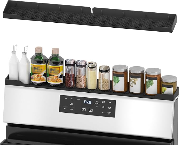 Magnetic Stove Top Shelf, 30 Inch Magnetic Silicone Kitchen Spice Rack for Back of Stove, Over the Stove Top Kitchen Organization, Oven Shelf, Seasoning Organizers, Easy to Clean, Black