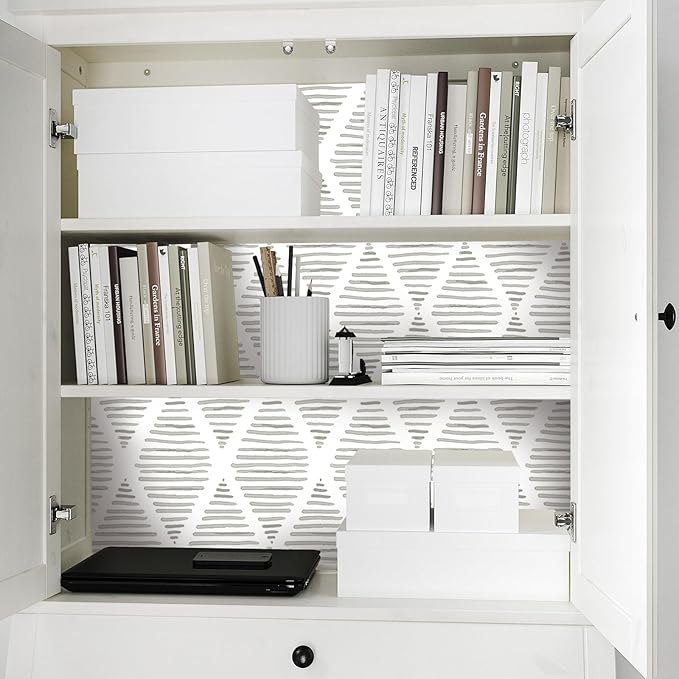 White and Silver Gray Peel and Stick Wallpaper 17.7"x120" Modern Striped Rhombus Wallpaper Vinyl Shelf Paper Drawer Liner Roll for Bedroom Living Room