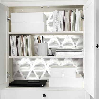 White and Silver Gray Peel and Stick Wallpaper 17.7"x120" Modern Striped Rhombus Wallpaper Vinyl Shelf Paper Drawer Liner Roll for Bedroom Living Room