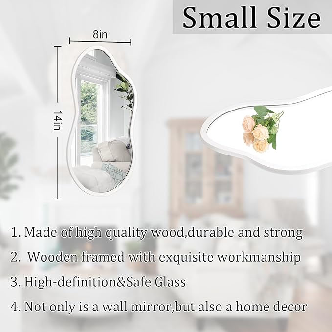 AAZZKANG Small Wall Mirror with Irregular Wood Framed Decorative White Mirrors for Bedroom Dressing Room Living Room Bathroom Entryway