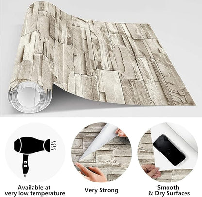 Jeweluck Stone Wallpaper Peel and Stick Brick Wallpaper 17.7”×787.4” Brick Contact Paper Peel and Stick Wall Paper Bathroom Faux Stone Backsplash for Kitchen Removable Decorative for Walls Vinyl