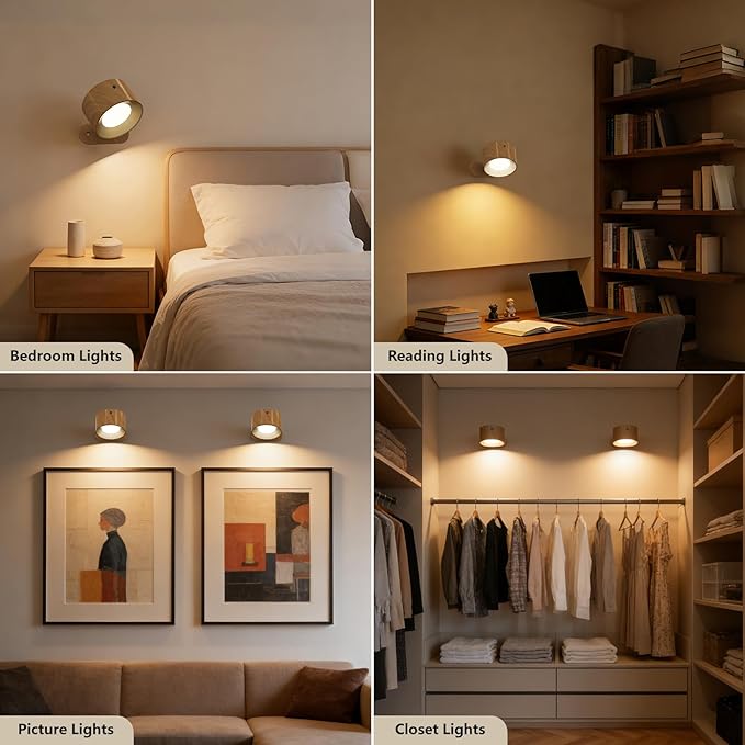 2Pack Rechargeable Battery Operated Wall Sconces Set 3 Color Temp Dimmable Remote Control, Magnetic LED Wall Mounted Lamp for Bedroom Reading Bedside Living Room Hallway Kitchen Artwork