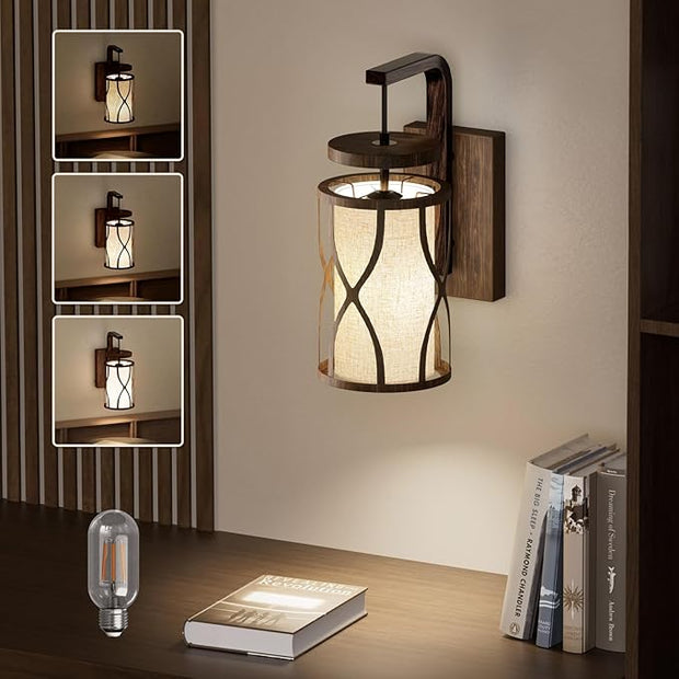 N10-1 Farmhouse Wall Sconces Dimmable Hanging Plug in Wall Lamp Linen Lampshade Metal Base Rustic Hardwired Wall Lighting Sconce Lights for Bedroom Bedside Living Room (Bulb Included)