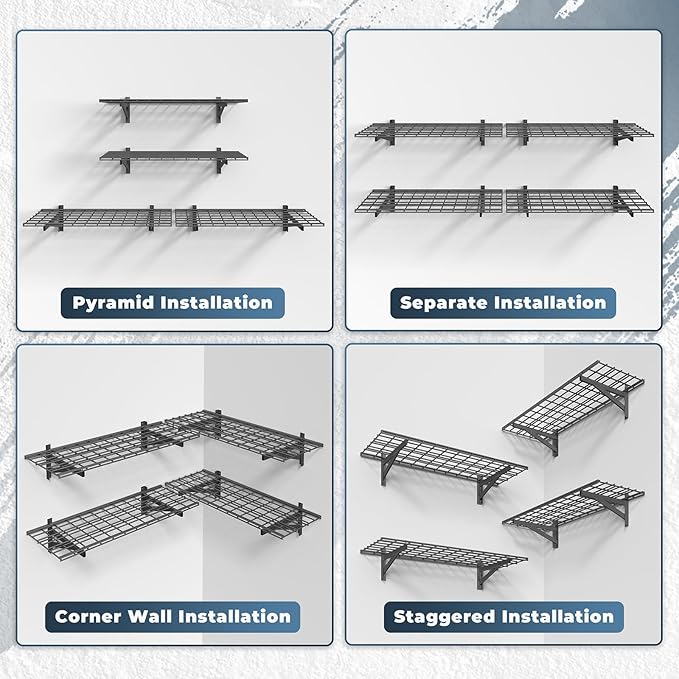4 Pack Heavy Duty Garage Wall Shelving Set (1.5x4ft), Wall Mounted Garage Shelves 1400lbs Capacity, 18