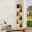 Corner Shelf Wall Mount with LED Light, 5 Tier Floating Corner Bookshelf, Plant Shelf for Bedroom, Floating Shelves for Wall, Display Stand for Living Room, Bathroom, Home Office, Black