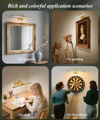 Wireless Picture Light for Wall, Rechargeable Light for Pictures with Remote & Timer, 16 Inch Dimmable Gold Art Light for Paintings, Battery Operated LED Wall Light with 3CCT for Gallery