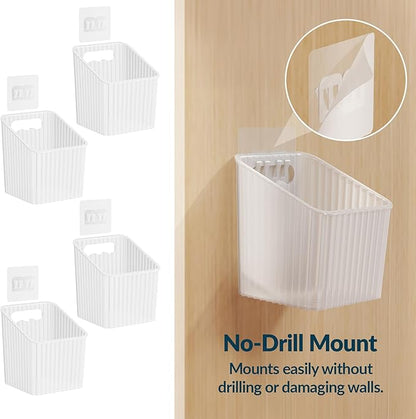 NiHome 4-Pack Plastic Wall Mount Storage Caddy for RV/Camper Storage and Organization, Self Adhesive Cabinet Door Organizer for Bathroom/Kitchen, Camper Must Haves & Small Item Organization