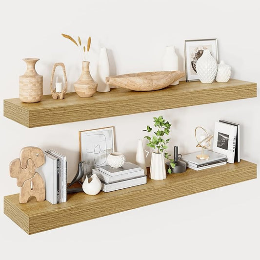 Heimlove Floating Shelves for Wall Set of 2,9.3" Deep Wall Shelves,39.4" W x 9.3" D x 1.5" H,Oak