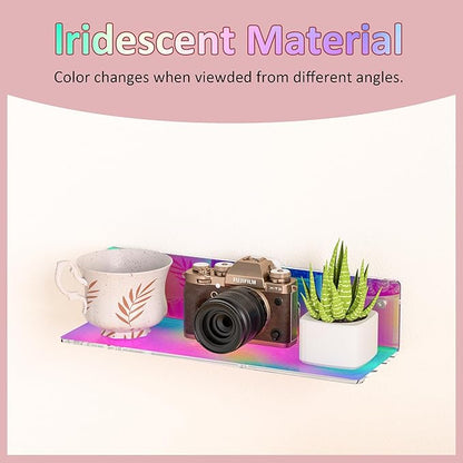 12 Inches Iridescent Wall Shelves, Moisture-Proof, Acrylic Bathroom Wall Shelves, Clear Floating Shelves for Bathroom, Bedroom, Living Room, Retail, 2 Pack