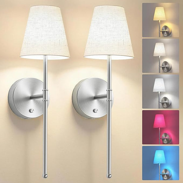 LUTEC Battery Operated Wall Sconce Set of 2,Rechargeable Wall Sconce, 12 Colors Wireless Wall Sconces with 5200mAh RGB Dimmable and Remote,Rechargeable Sconces Decor for Bedroom/Living Room/Hallway