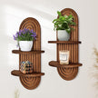 2 Pieces Boho Wall Shelf, Mid Century Shelves, Double Shelves, Decorative Bohemian Rainbow Hanging Shelves for Bathroom, Bedroom, Kitchen, Living Room, Laundry Room (Coffee Color)