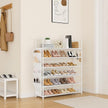 6 Tier Shoe Rack Storage for 24-30 Pairs Shoe and Boot, Shoe Organizer with Hook and Side Pocket Free Standing Long Shoe Shelf Tall Shoe Rack Organizer for Closet, Entryway, Dorm, White