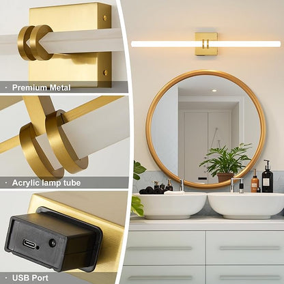 Battery Operated Wall Sconce 1Pack, Gold Rechargeable Wall Lights with Dimmable Remote Control, 30 Inch 3000K-6000K LED Wireless Wall Lamps for Bedroom, Hallway, Background Wall