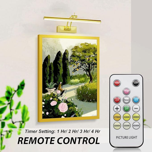 2 Pack Picture Lights for Wall Battery Operated, 12 inch Wireless Art Lighting for Painting, 6 Colors Picture Frame Lights with Remote, 4200mAh Gallery Light, Gold