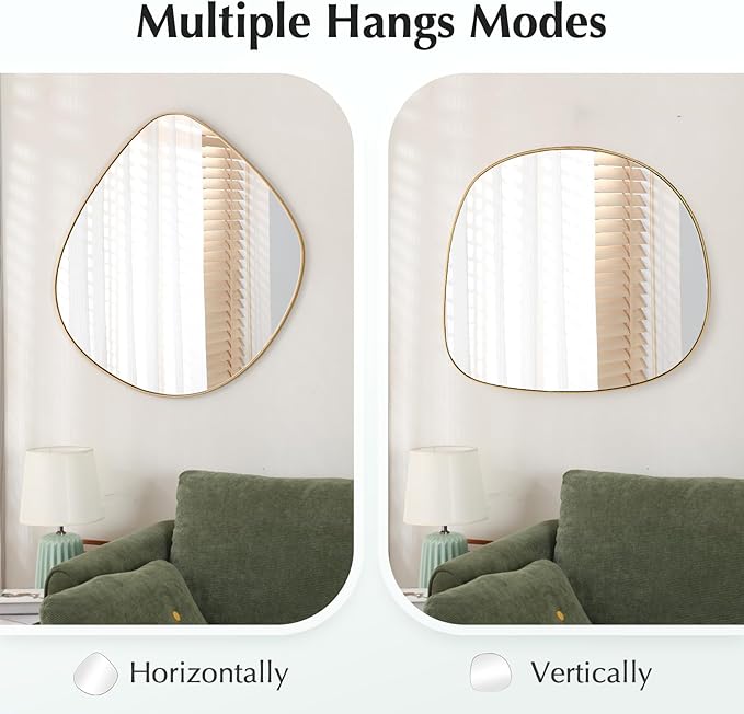 Asymmetrical Wall Mirror Matel Gold Framed Wall Mirror for Living Room Bedroom Bathroom Entryway Wall Decor 19.8